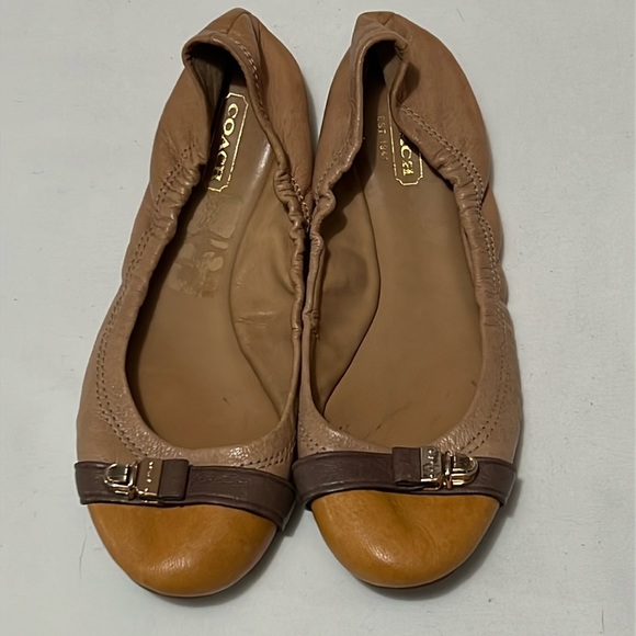 Coach Delphine Tan Leather Ballet Flats - Picture 1 of 5